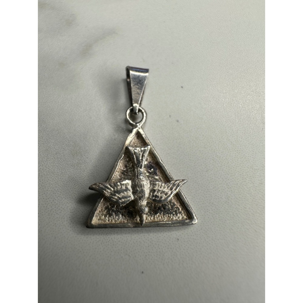 Vintage Sterling Silver 925 Bird in Triangle Pendant Brutalist Dove 1.48g